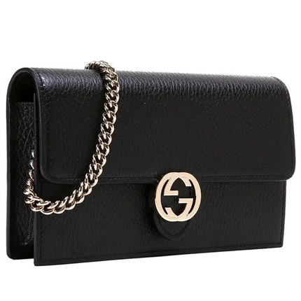 NEW Gucci Black Interlocking G Clutch Wallet On Chain Crossbody Shoulder Bag