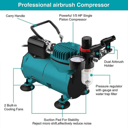 Voilamart 1/5HP Airbrush Compressor Kit Air Brush Spray Paint Tattoo Stencils