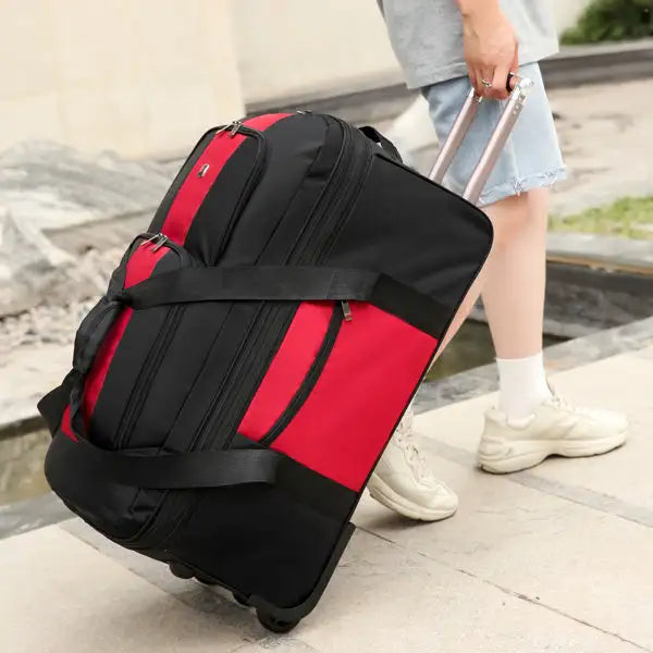 Expandable Waterproof Duffle Bag with Wheel Carry on Luggage Unisex Tote Suitcase Red