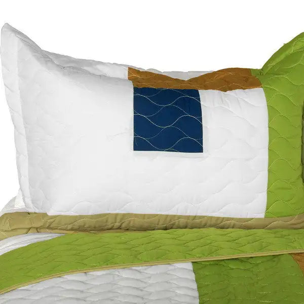 [Timeless - A] Vermicelli-Quilted Patchwork Geometric Quilt Set Full/Queen