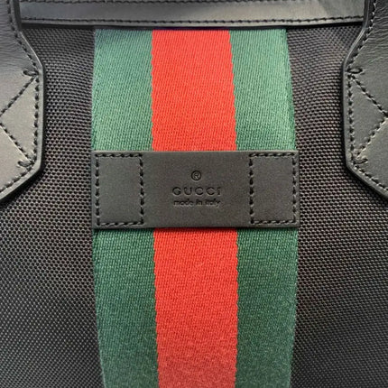 NEW Gucci Black Web Stripe Top Handle Canvas Tote Shoulder Bag