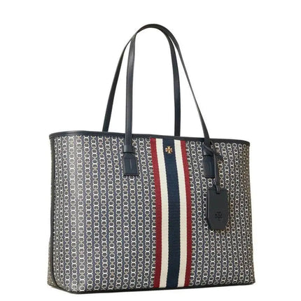 Tory Burch Gemini Link Canvas Top Zip Tory Navy Tote Bag