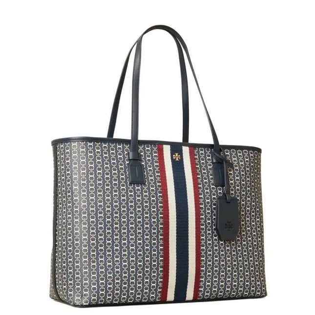 Tory Burch Gemini Link Canvas Top Zip Tory Navy Tote Bag