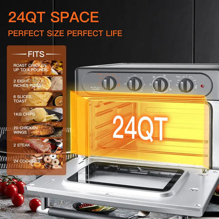 WEESTA Air Fryer Toaster Oven 24 Quart - 7-In-1 Convection Oven with Air Fry, Roast, Toast, Broil & Bake Function - Air Fry Toaster Oven for Countertop - Kitchen Appliances for Cooking Chicken, Steak