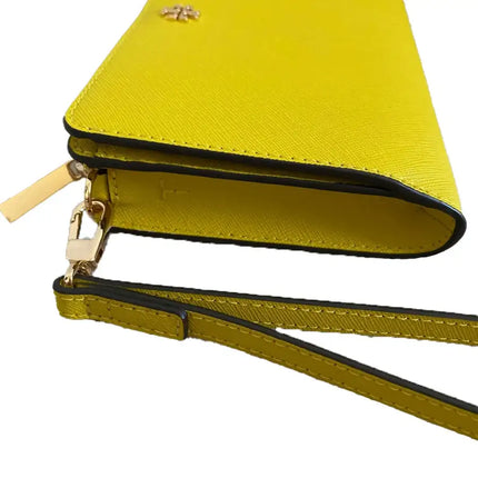 NEW Tory Burch Yellow Golden Pear Emerson Leather Wristlet Pouch Clutch Bag