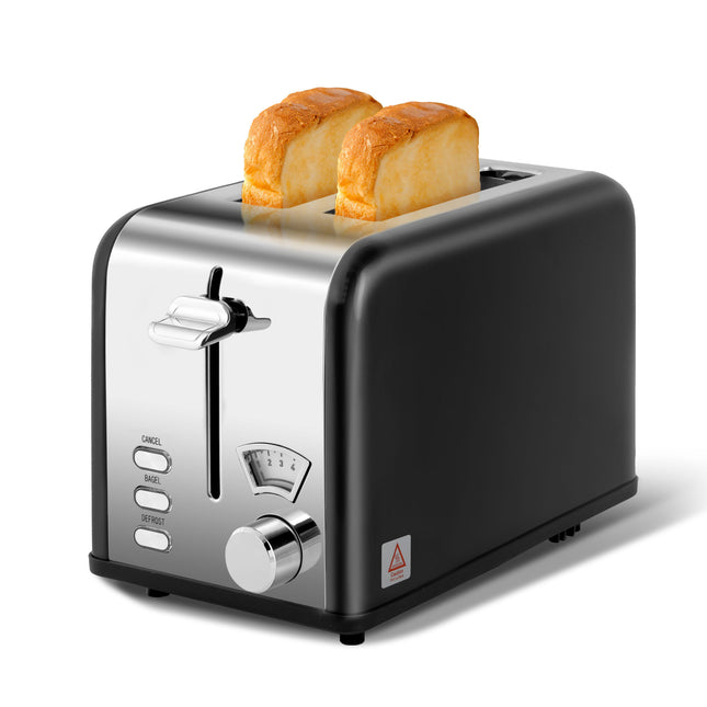 2-Slice Toaster with 1.5 inch Wide Slot, 5 Browning Setting and 3 Function: Bagel, Defrost & Cancel, Retro Stainless-Steel Style, Toast Bread Machine with Removable Crumb Tray, Black