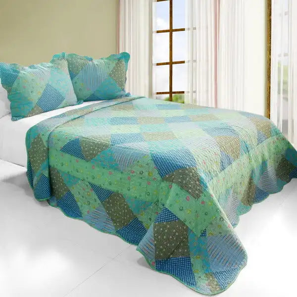 [Colorful Glamor] Cotton 3PC Vermicelli-Quilted Printed Quilt Set (Full/Queen Size)