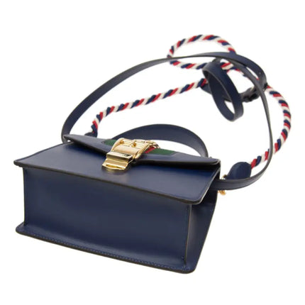 NEW Gucci Blue Sylvie Top Handle Leather Crossbody Shoulder Bag