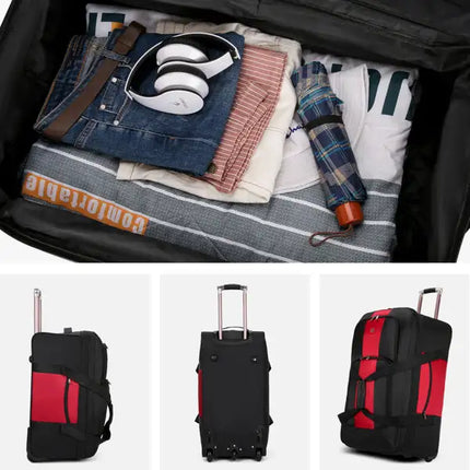 Bolsa de lona impermeable expandible con ruedas, equipaje de mano, maleta de mano unisex, color rojo