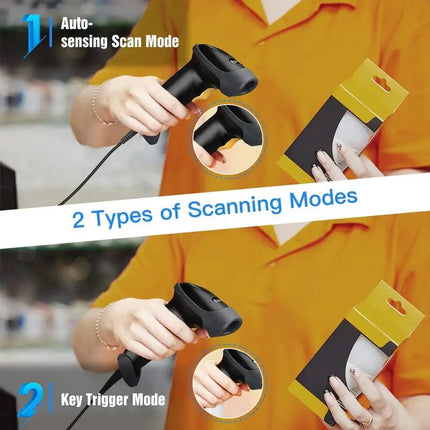 Handheld USB 2D Barcode Scanner QR PDF417 Data Matrix 1D Bar Code Scanner Wired Barcode Reader with USB Cable for Mobile Payment, Convenience Store, Supermarket, Warehouse