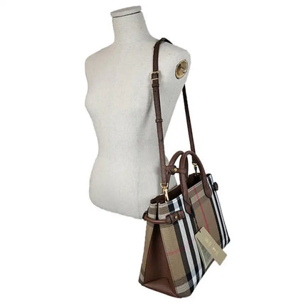 NEW Burberry Brown Banner House Check Coated Canvas Crossbody Bag