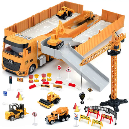 Construction Toys with Crane, Construction Vehicles Playset for Kids, Matchbox Bulldozer, Forklift, Steamroller, Dump, Cement Mixer, Excavator, Engineering Crane RT