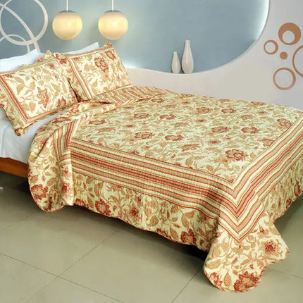 [Beautiful Moment] Cotton 3PC Vermicelli-Quilted Printed Quilt Set (Full/Queen Size)