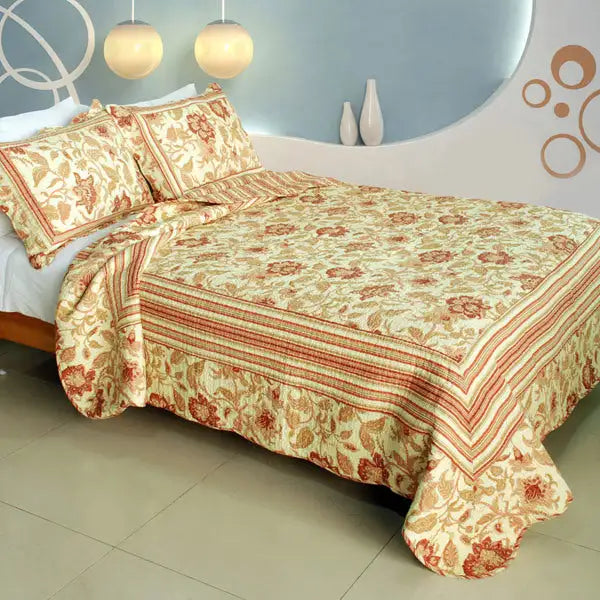 [Beautiful Moment] Cotton 3PC Vermicelli-Quilted Printed Quilt Set (Full/Queen Size)