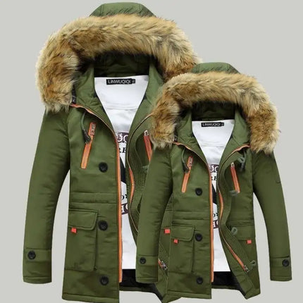 Men Coat Jacket Faux Fur Hooded Cotton Padded Parka Outerwear and Coats
