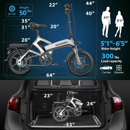 400W Electric Commuter Bike, Folding16'' Electric Bicycle with 48V 10Ah Battery