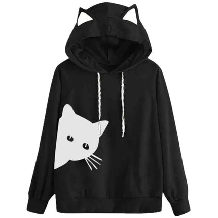 autumn and winter new women's cat head print loose hooded casual sports hoodie