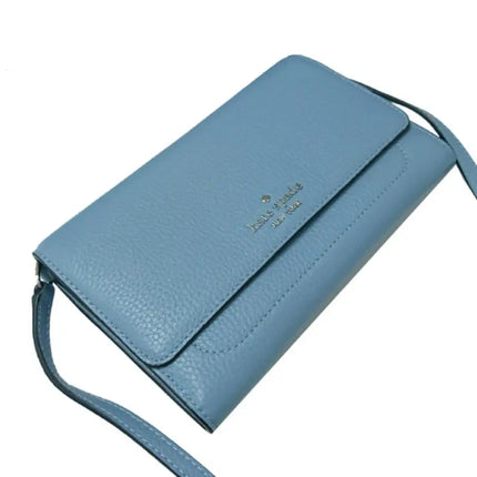 NEW Kate Spade Dusty Blue Harlow Pebbled Wallet on a String Crossbody Bag