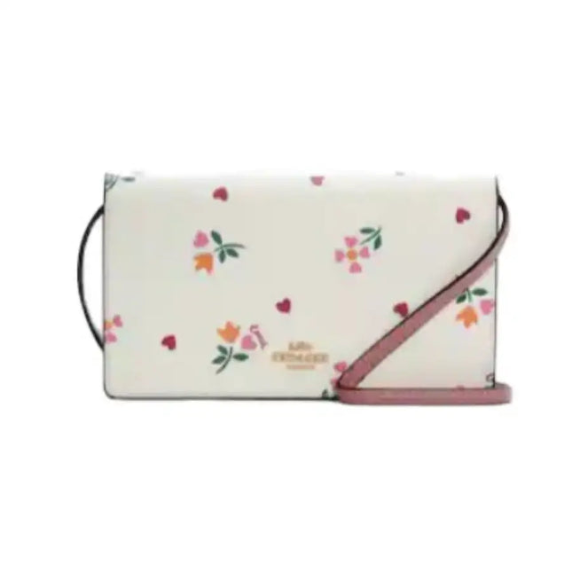 NEW Coach White Anna Foldover Heart Petal Canvas Clutch Crossbody Bag
