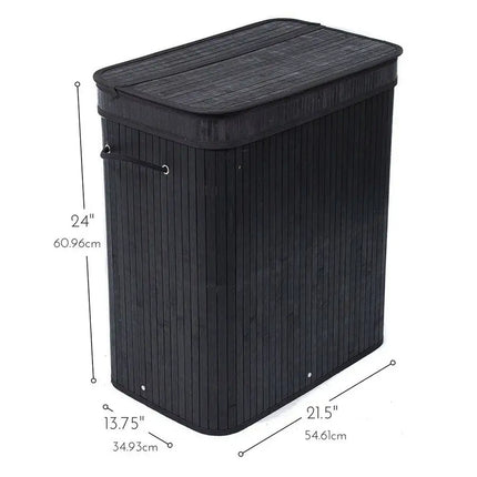 Flip Type Bamboo Laundry Hamper Wooden Folding Dirty Clothes Storage Basket Body with Removable Liners RT