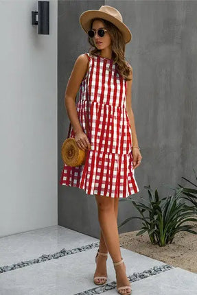 Plaid Printed A-Line Midi Dress