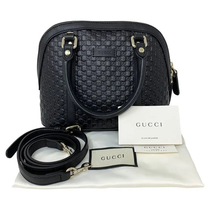 NEW Gucci Black Mini Convertible Micro GG Guccissima Dome Leather Satchel Shoulder Bag