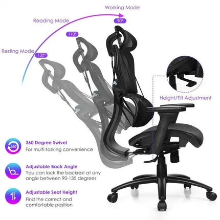 Mesh Office Chair Recliner with Adjustable Headrest
