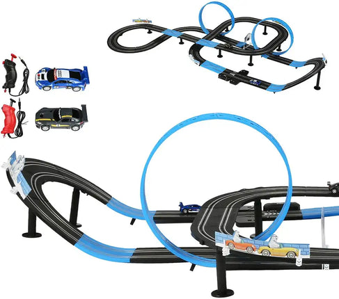 Bosonshop High-Speed Electric Powered Super Loop Speedway Slot Car Track Set with Two Cars