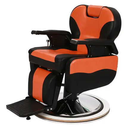 PVC Leather Cover; Wooden Armrest Shell; Iron Footrest; Disc With Footrest; Can Be Put Down 150kg; Barber Chair Orange