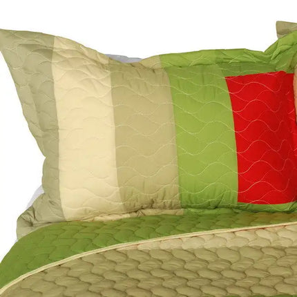 [My Garden] Vermicelli-Quilted Patchwork Geometric Quilt Set Full/Queen