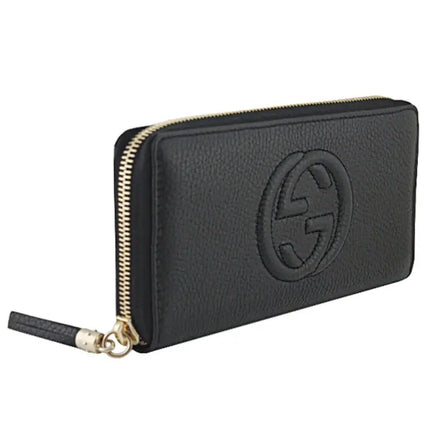 NEW Gucci Black Soho Leather Zip Around Long Wallet Clutch Bag