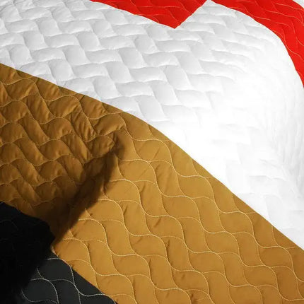 [Classic Playbook - B] Vermicelli-Quilted Patchwork Striped Quilt Set Full/Queen