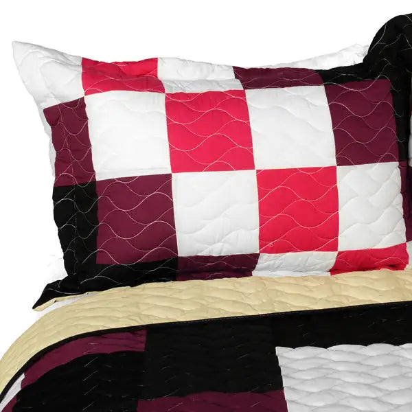 [Romantic Girl] 3PC Vermicelli-Quilted Patchwork Quilt Set (Full/Queen Size)