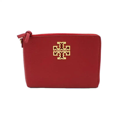 NEW Tory Burch Red Redstone Britten Large Zip Leather Pouch Clutch Bag
