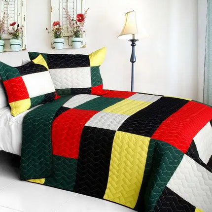 [Italianism] Vermicelli-Quilted Patchwork Striped Quilt Set Full/Queen