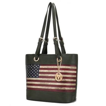 MKF Collection Vera Vegan Leather Patriotic Flag Pattern Women Tote Bag by Mia K