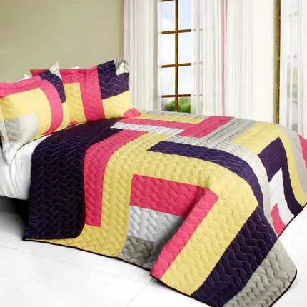 [Bright Spring Day] 3PC Vermicelli-Quilted Patchwork Quilt Set (Full/Queen Size)