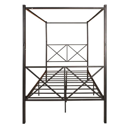 Metal Canopy Bed Frame, Platform Bed Frame with X Shaped Frame
