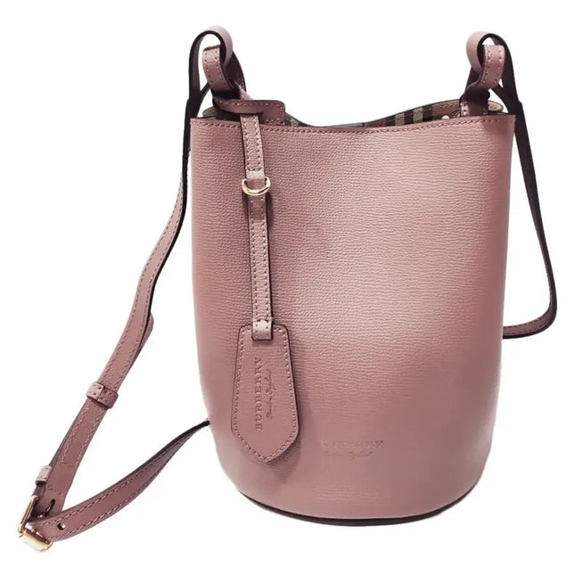 NEW Burberry Pink Haymarket Lone Small Leather Crossbody Bucket Bag