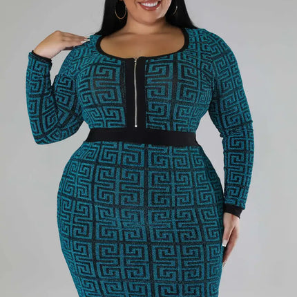 Woman Plus Size Women's Stretch Geometric Tunic Dress