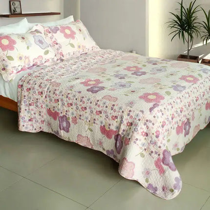 [Affectation Style] 100% Cotton 3PC Vermicelli-Quilted Patchwork Quilt Set (Full/Queen Size)