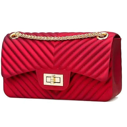 Women Fashion Shoulder Bag Jelly Clutch Handbag Quilted Crossbody Bag with Chain