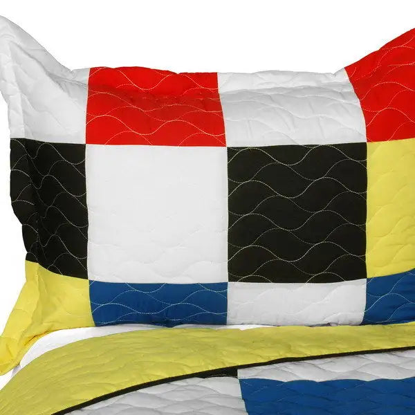 [Hodgepodge] Vermicelli-Quilted Patchwork Plaid Quilt Set Full/Queen