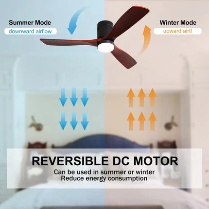 Ceiling Fan with Lights; Remote Control; 52" Matte Black Indoor Outdoor Wood Ceiling Fan with 3 Fan Blades; Noiseless Reversible DC Motor for Patio Living Room; Bedroom; Office; Matte Black