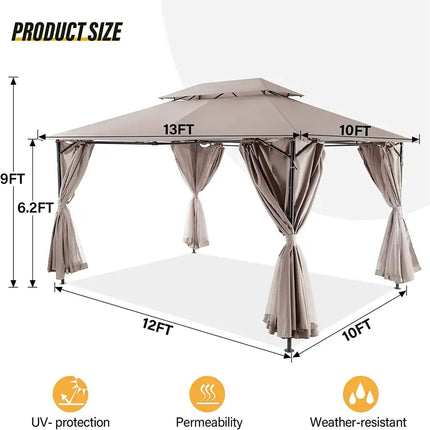 10 X 13FT Patio Gazebo With Mosquito Netting Patio Canopy For Garden
