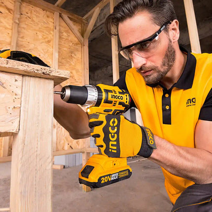 INGCO 20V Cordless Impact Drill, Power Electric Drill Tools Brushless Drill Driver 530 In-lbs 1/2" Keyless Chuck 2-Variable Speed with Battery and Charger CIDLI20608A1