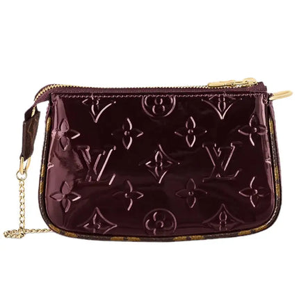 NEW Louis Vuitton Amarante Red LV Monogram Vernis Patent Leather Mini Pochette Accessories Clutch Bag