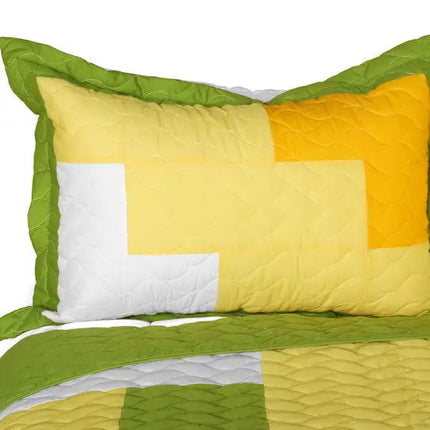 [Zing] Vermicelli-Quilted Patchwork Geometric Quilt Set Full/Queen