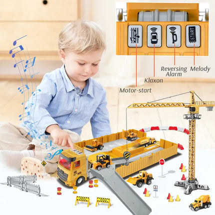 Construction Toys with Crane, Construction Vehicles Playset for Kids, Matchbox Bulldozer, Forklift, Steamroller, Dump, Cement Mixer, Excavator, Engineering Crane RT