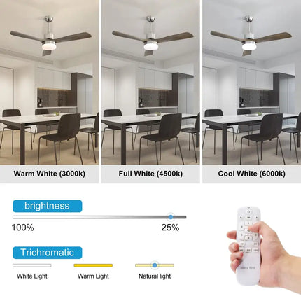Ceiling Fan with Lights; 52" Ceiling Fan with Remote Control; Noiseless Reversible DC Motor and 3 Wood Blades; Timer; 6 Speed for Patio Living Room; Bedroom; Office